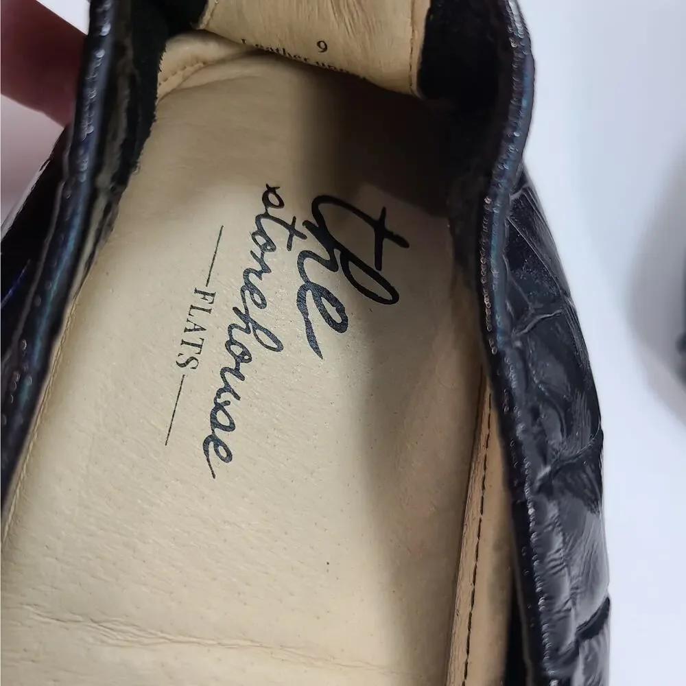The Storehouse Flats 9 Soft Leather Slip On Shoes Foldable Night Fury Black